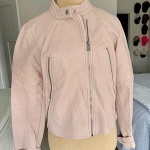 Levi Strauss Blush Pink Leatherjacket Silver Hardware Tab Collar Size S